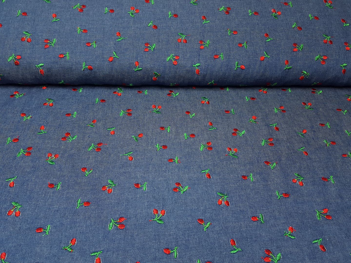 Chambray Cherries denim/rot/grün