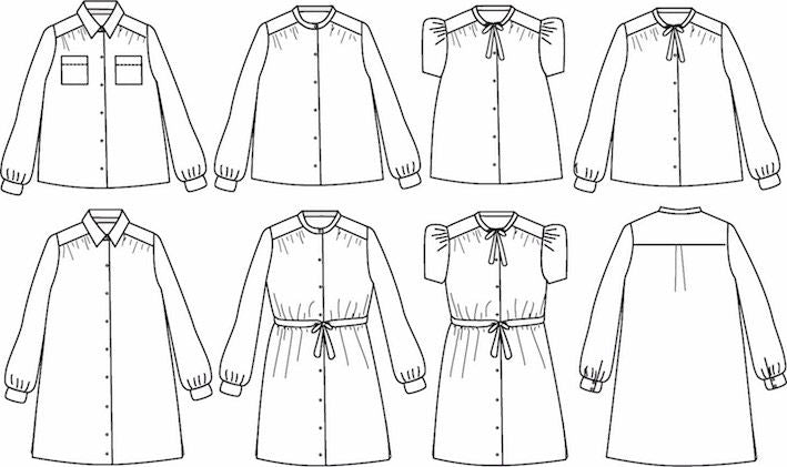 Alex Mum Bluse und Kleid für Damen, Ikatee Papierschnittmuster