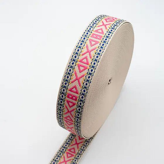 doppelseitiges Gurtenband Boho 50mm sand/pink/dustymint