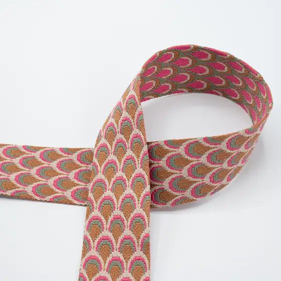 doppelseitiges Gurtenband Pfau 50mm pink/moosgrün/fuchsbraun