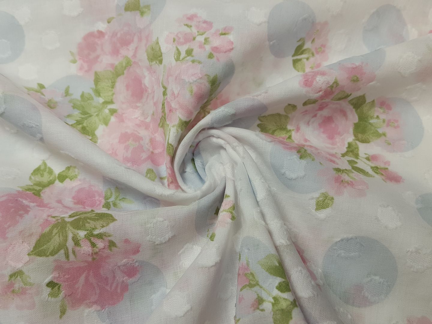 Dots and Roses offwhite/hellblau/rosa