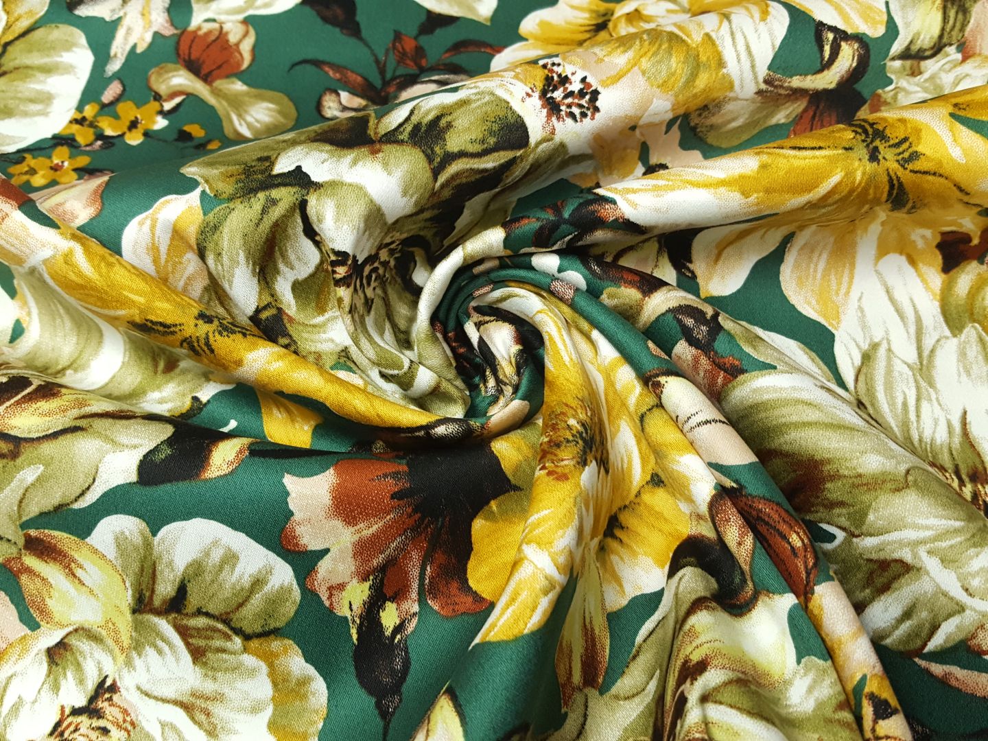 elast. Hosenstoff, Flowers dunkelgrün/offwhite/khaki