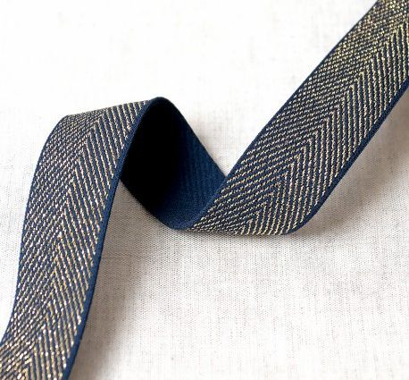 Elastisches Gummiband 32mm Lurex dunkelblau/gold
