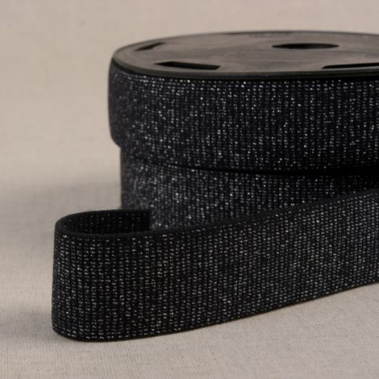 Elastisches Gummiband Glitter 32mm schwarz/silber