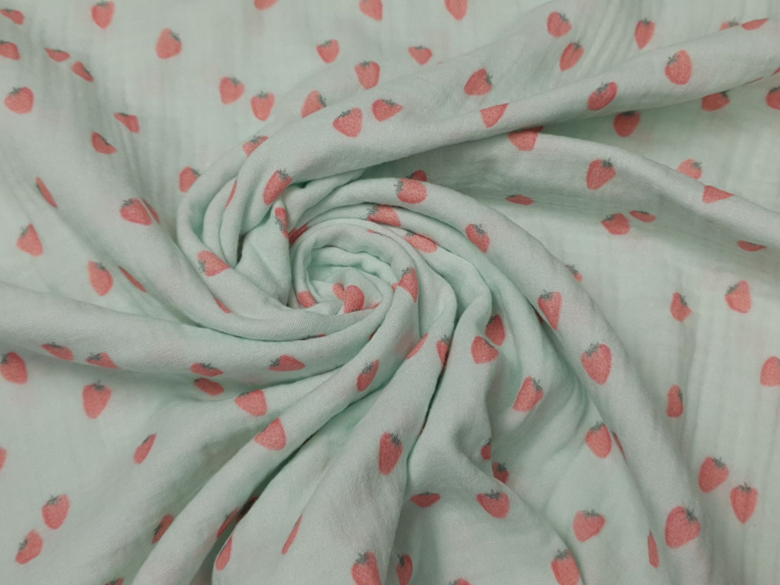 Muslin-Double Gaze Strawberries mint/blassrot
