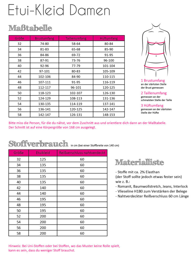 Papierschnittmuster Etuikleid Damen von Fadenkäfer