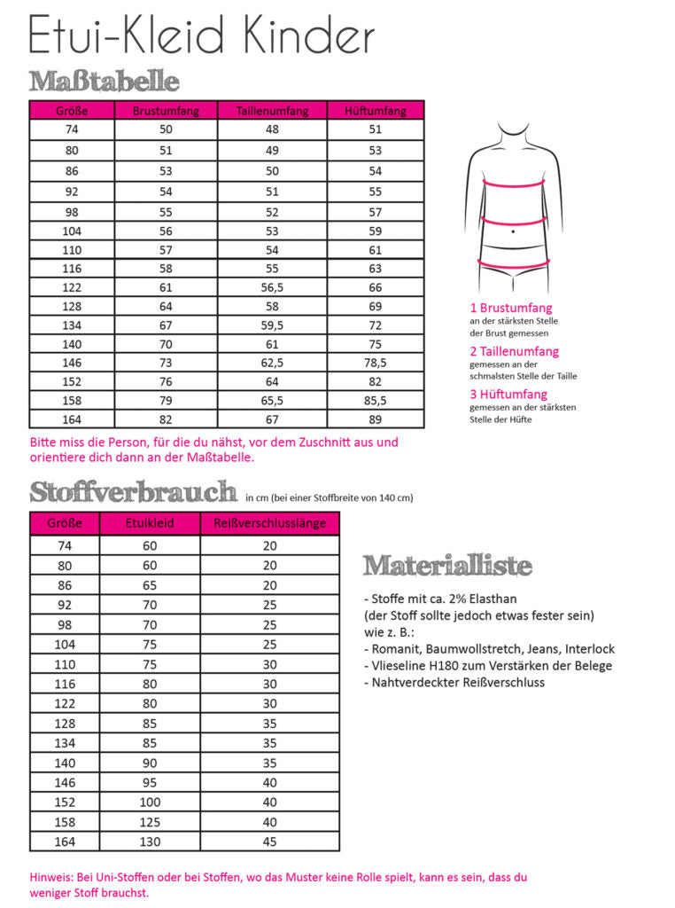 Papierschnittmuster Etuikleid Kinder von Fadenkäfer