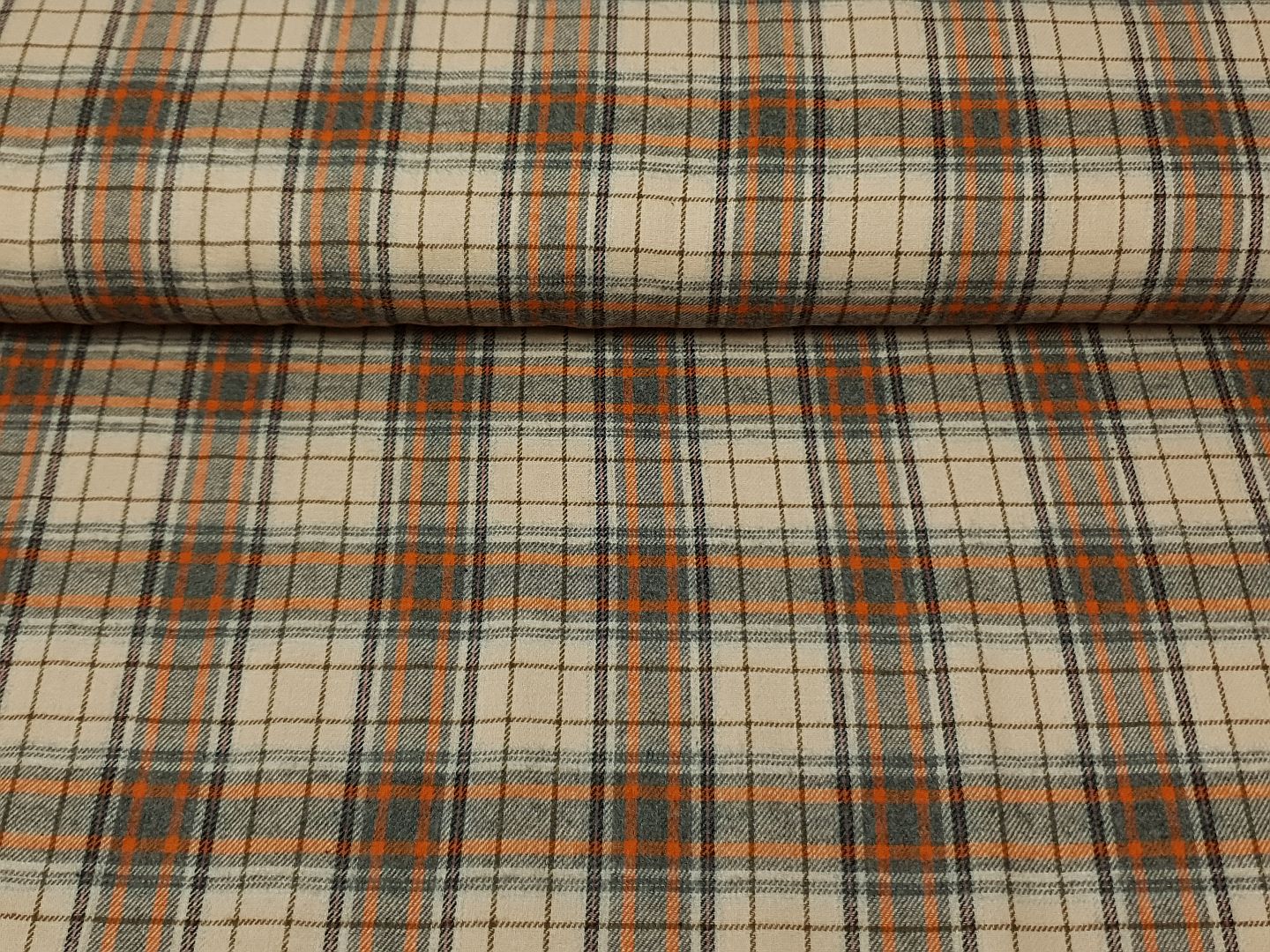 Flanell Karo ecru/grau/orange