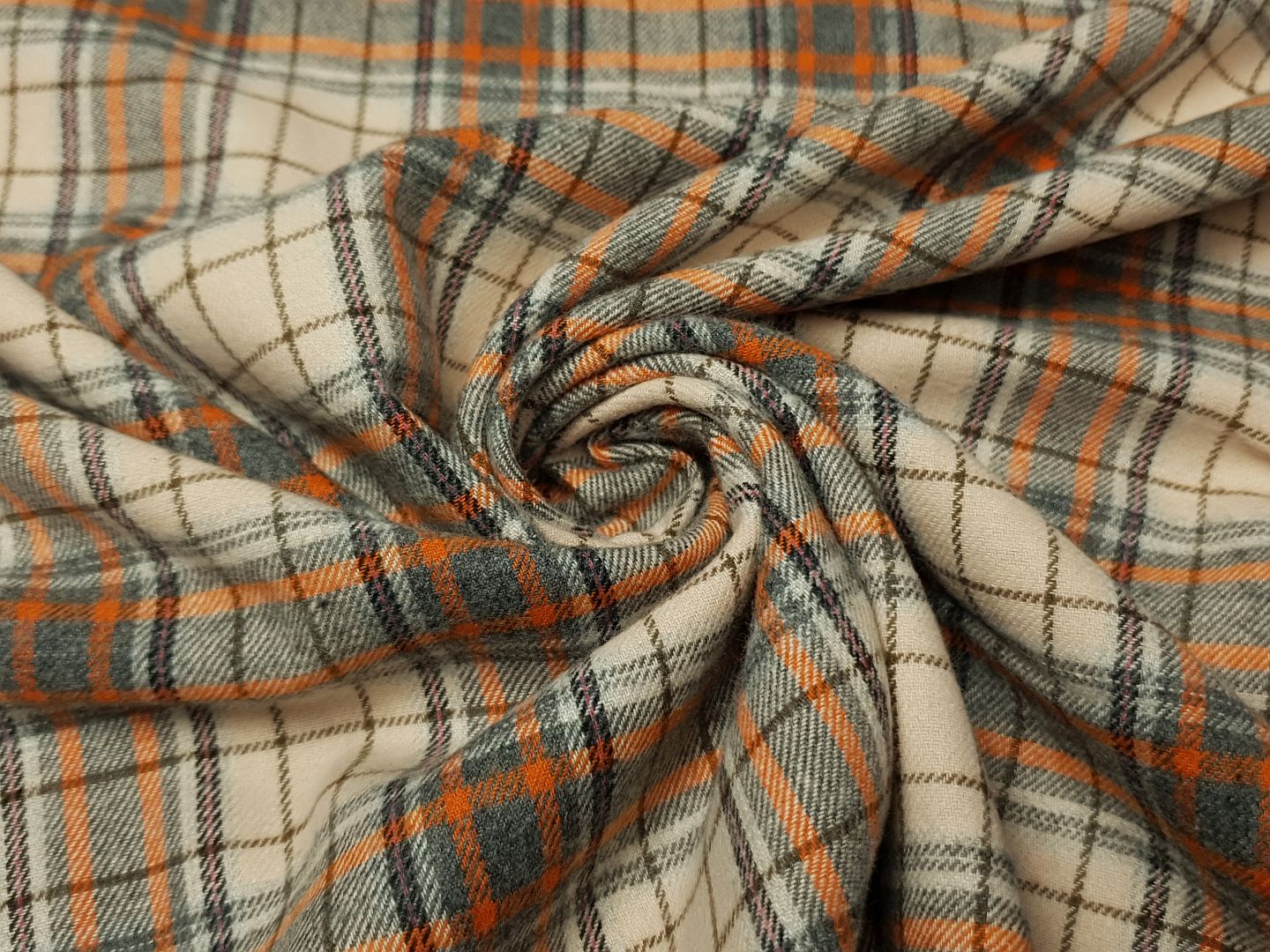 Flanell Karo ecru/grau/orange