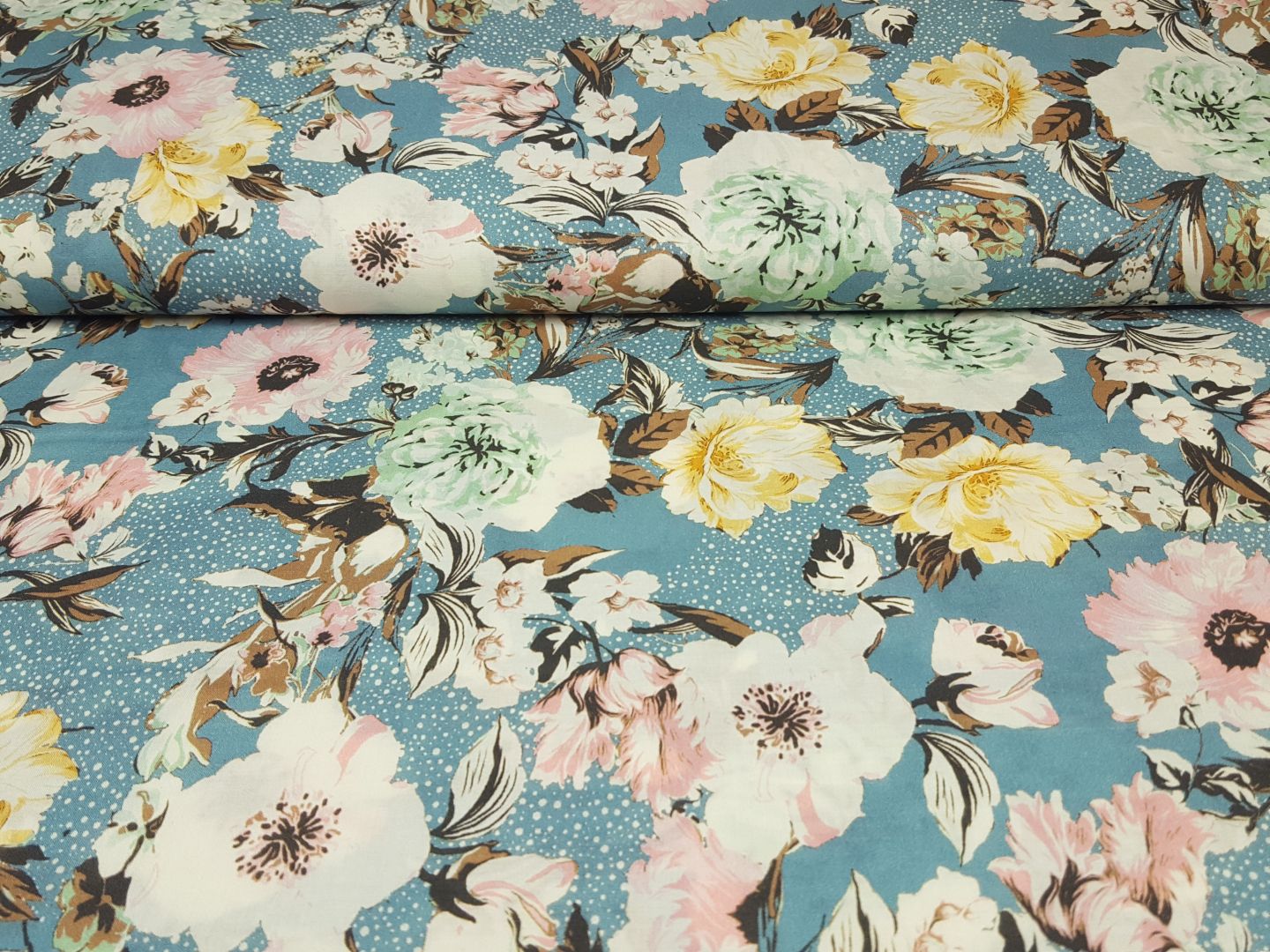 Fleur Pastelle stahlblau/ecru