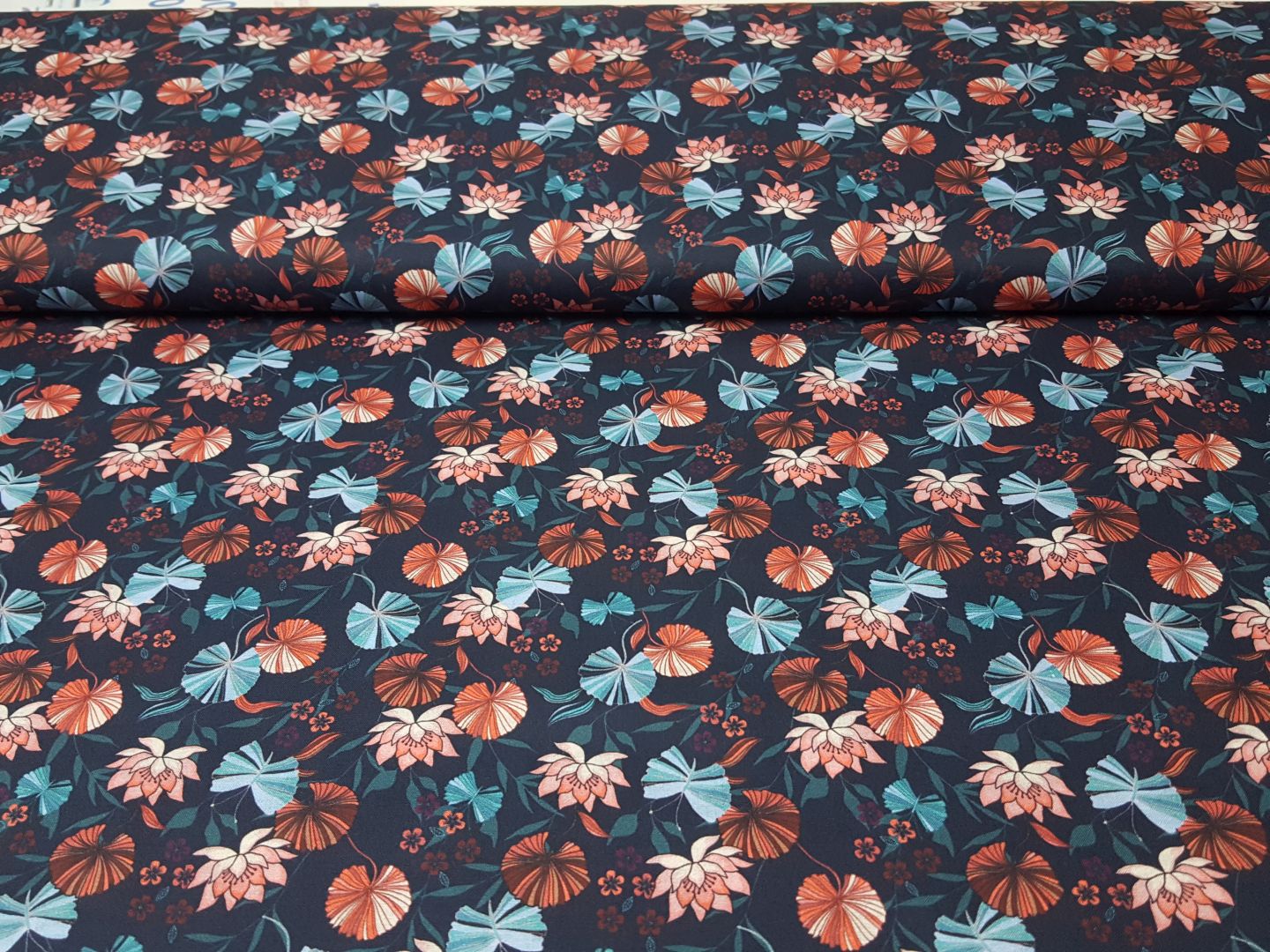 Flowers navy/mint/korall/beige