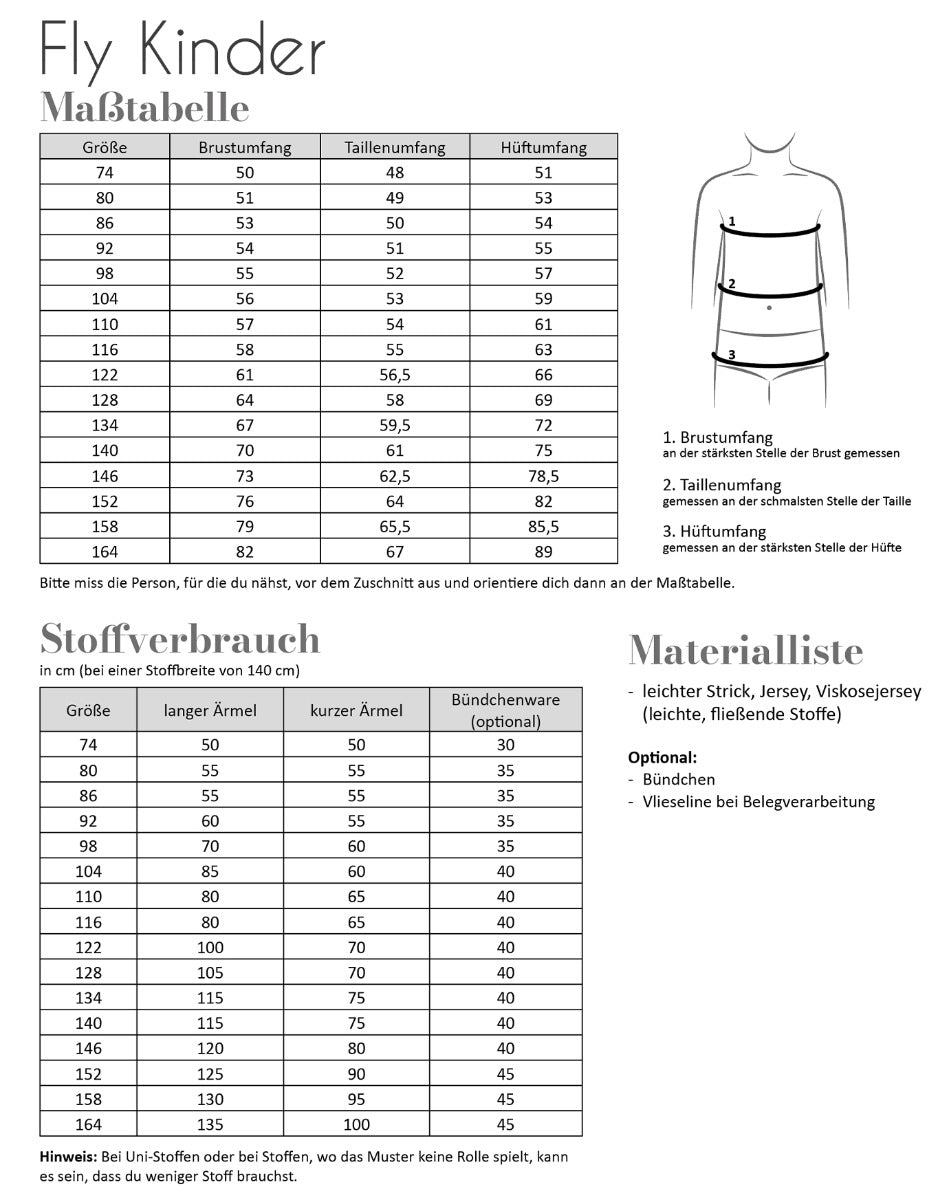 Papierschnittmuster Fly Kinder von Fadenkäfer