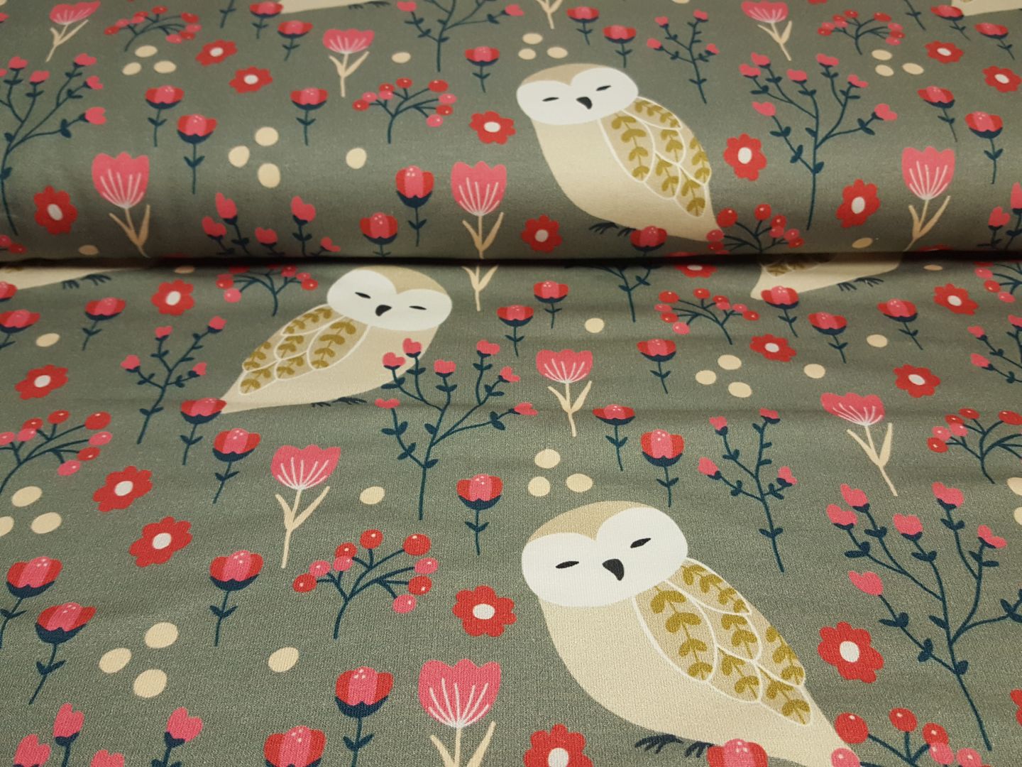 Einzelstück Friendly Owl khaki/ pink/ beige