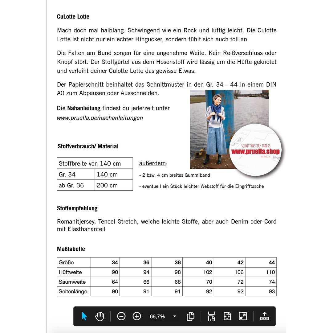 Culotte Lotte, Prülla Papierschnittmuster