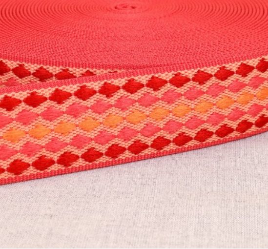 Gurtenband Rauten 38mm pink/rot/apricot