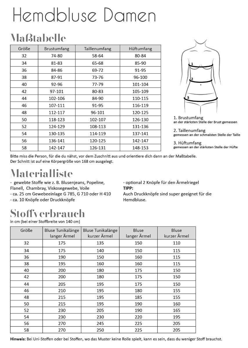 Papierschnittmuster Hemdbluse Damen von Fadenkäfer