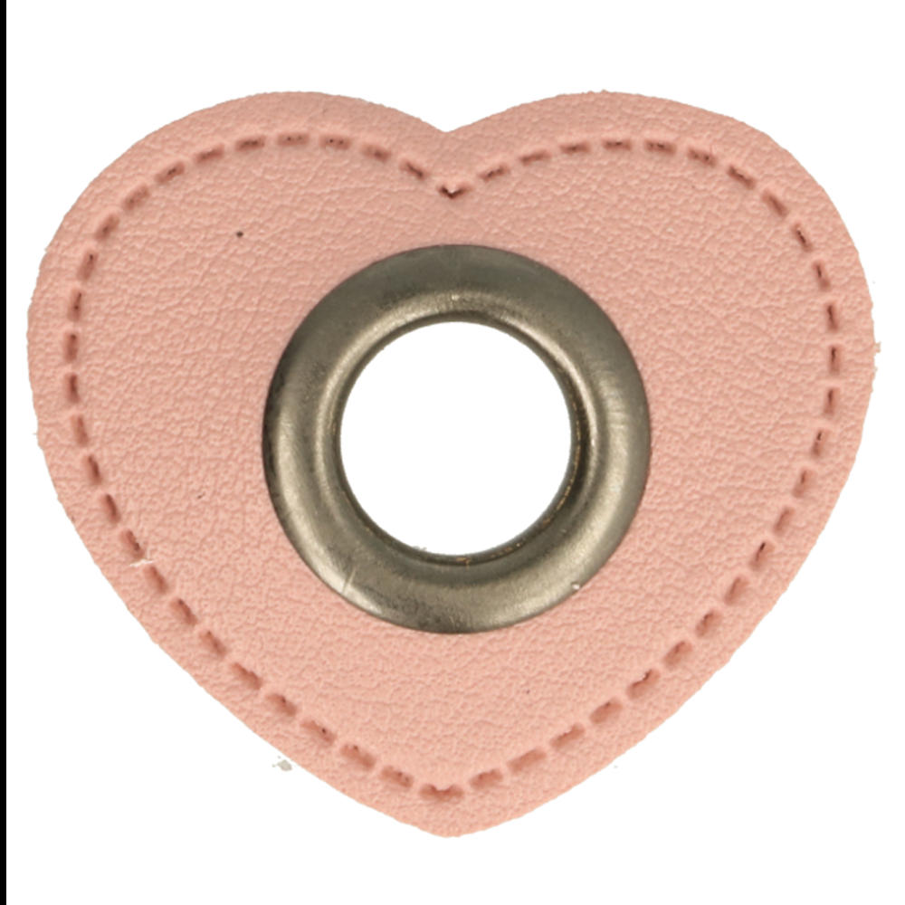 Herz Kunstleder Ösenpatch 8mm rosa/altnickel