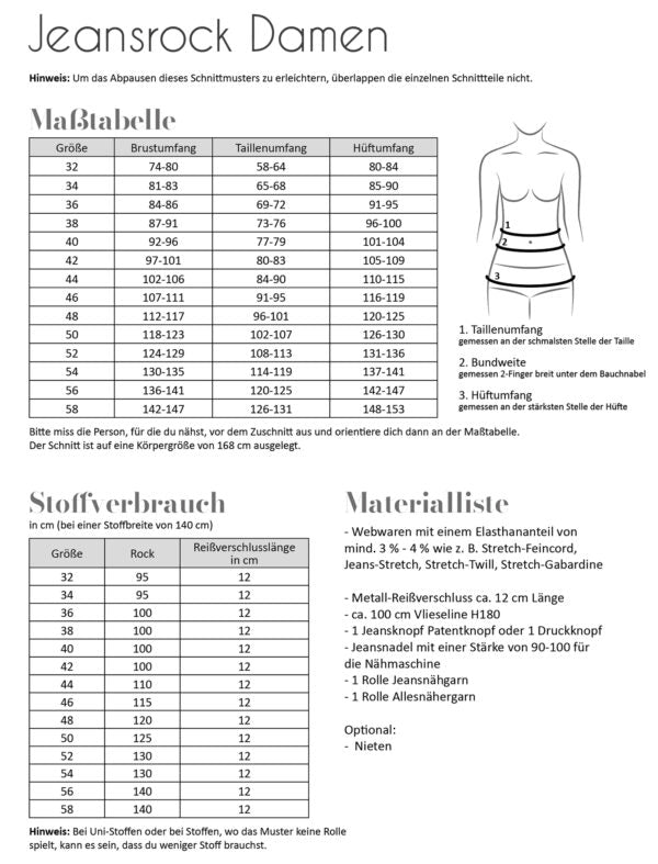 Papierschnittmuster Jeansrock Damen von Fadenkäfer