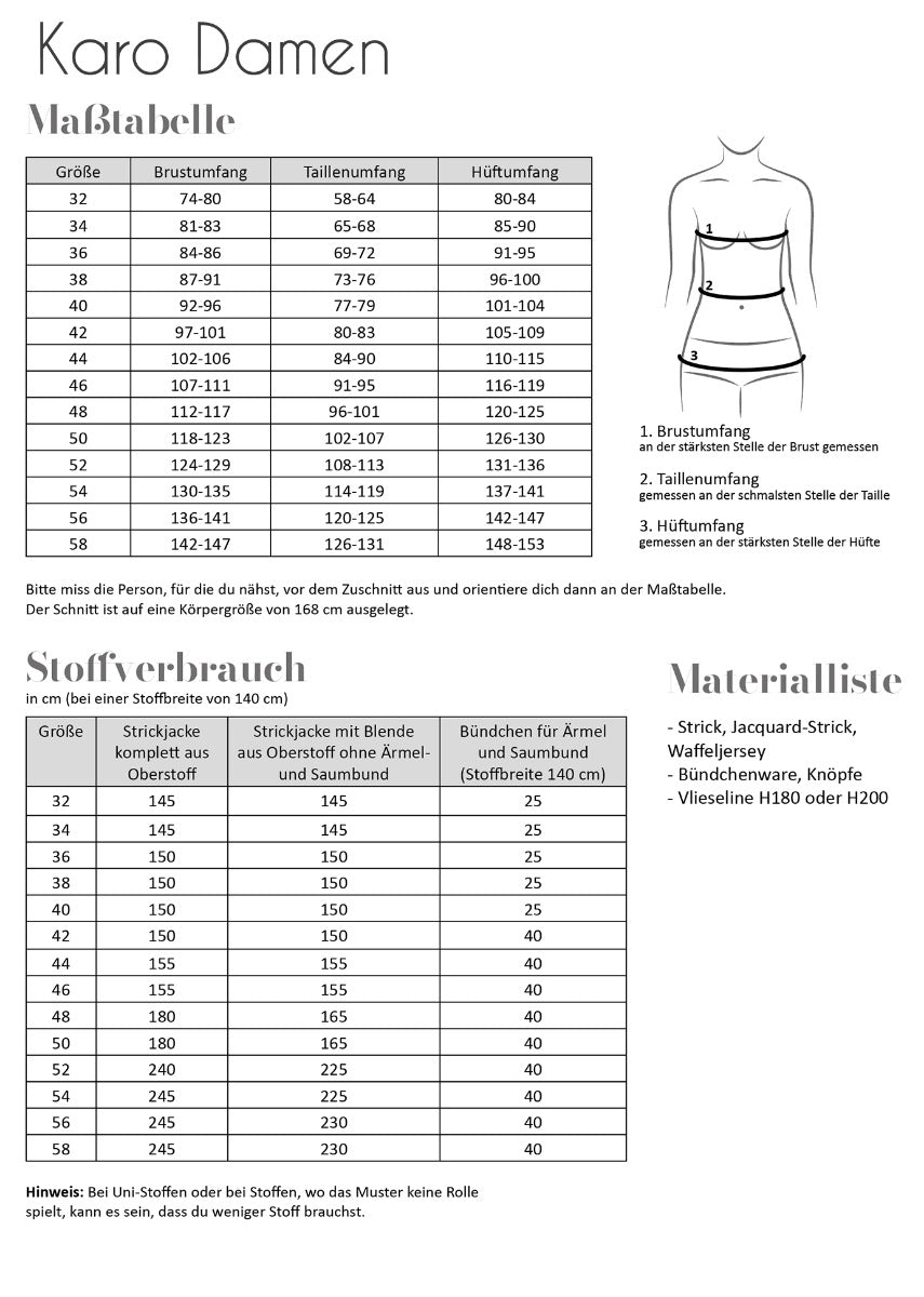 Papierschnittmuster Strickjacke Karo Damen von Fadenkäfer