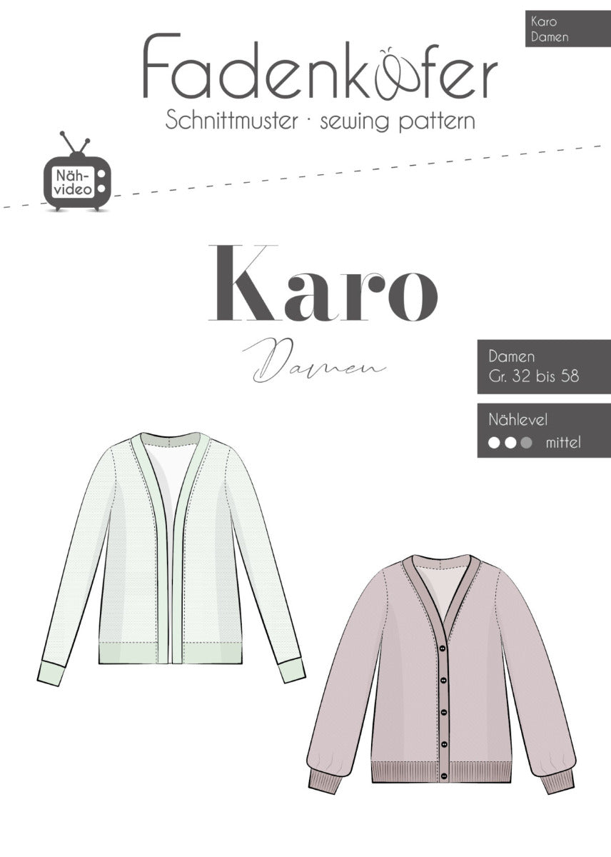 Papierschnittmuster Strickjacke Karo Damen von Fadenkäfer