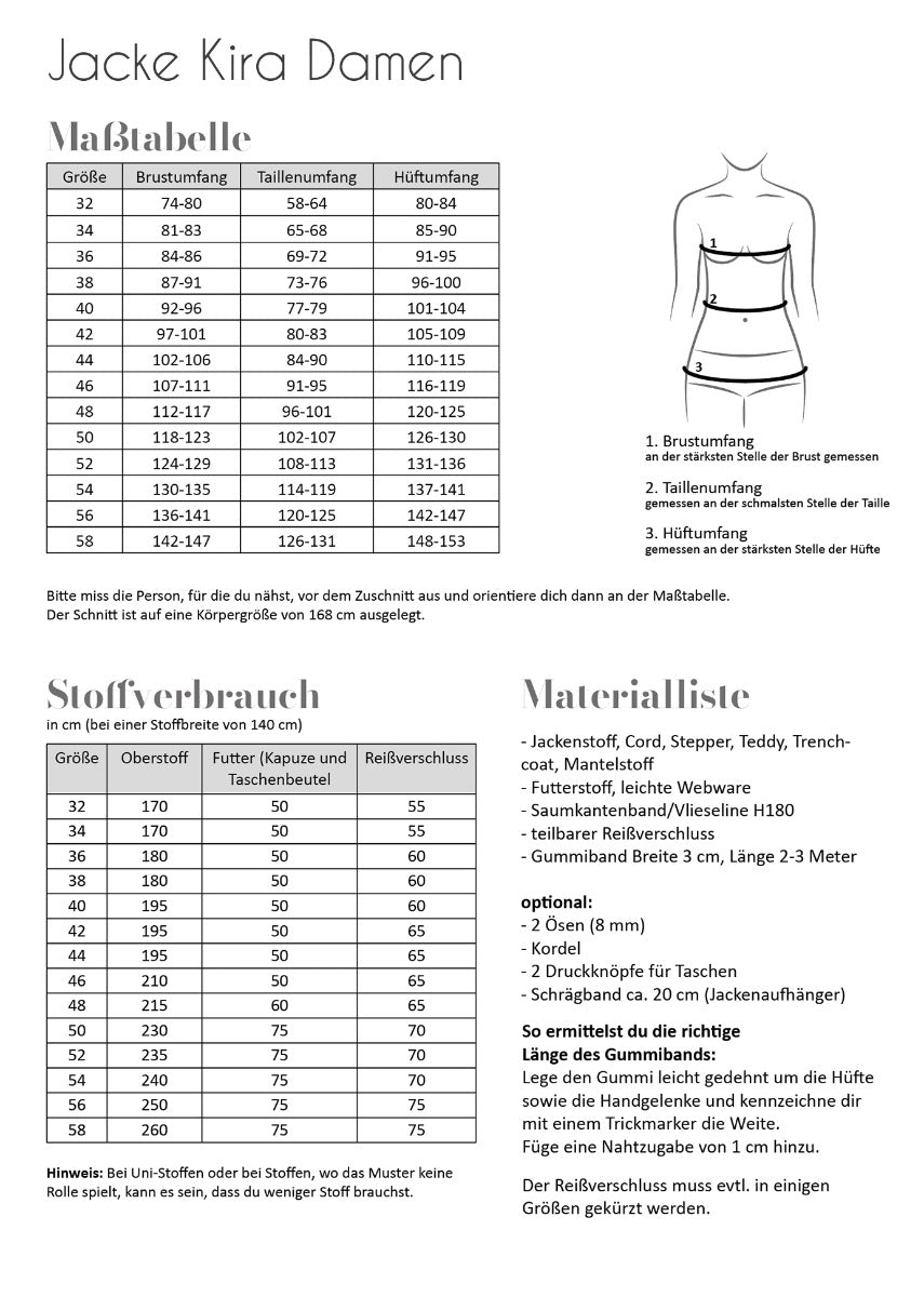 Papierschnittmuster Jacke Kira Damen von Fadenkäfer