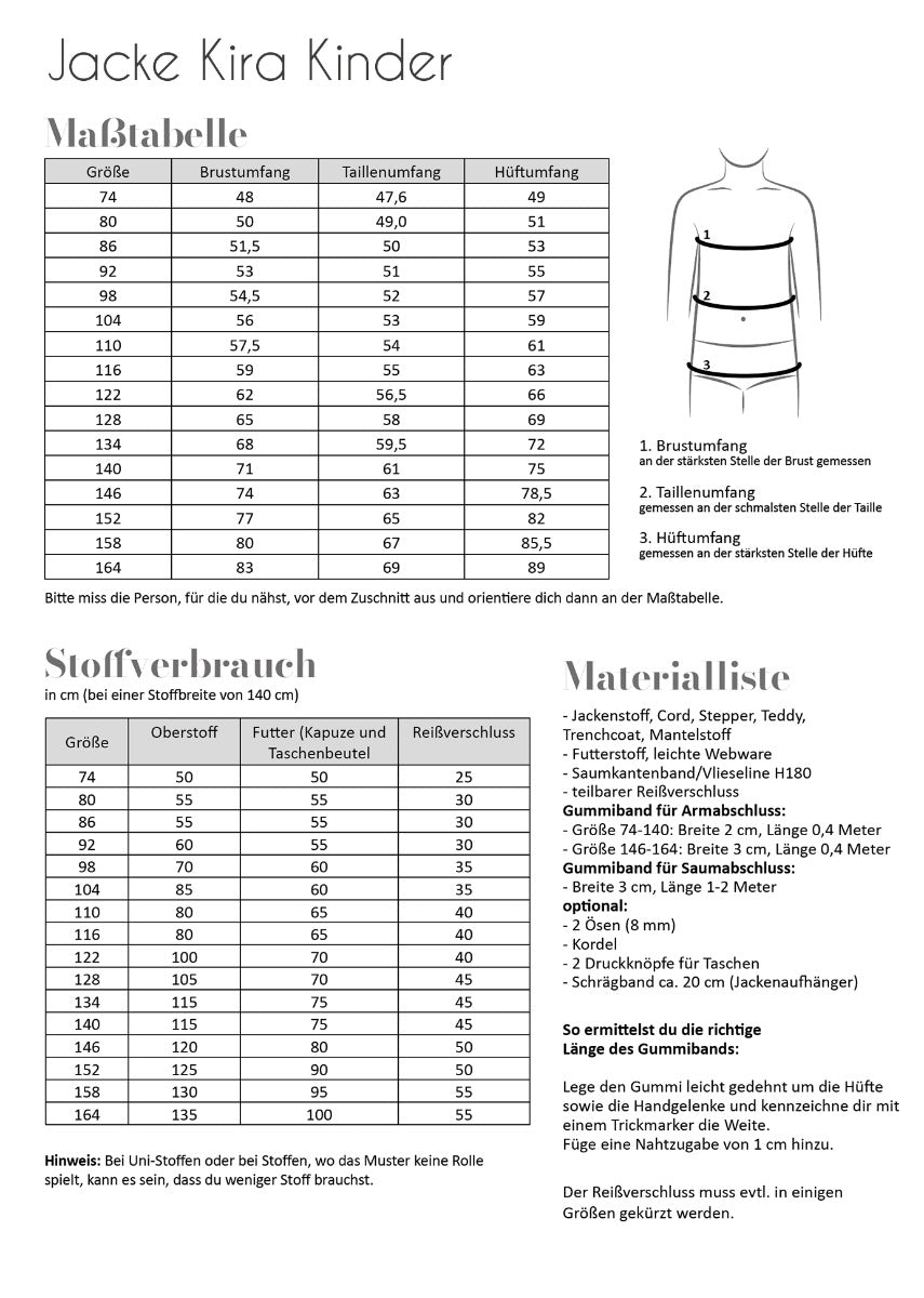Papierschnittmuster Jacke Kira Kinder von Fadenkäfer