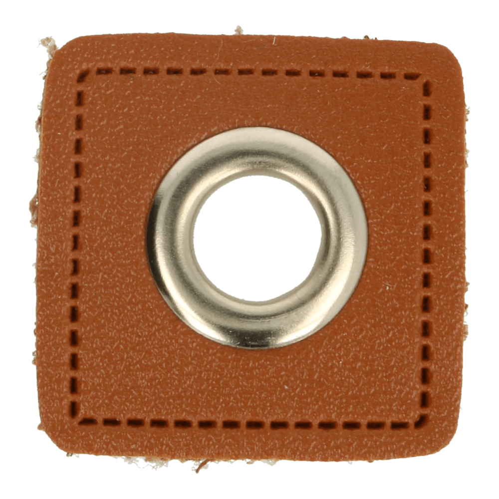 Kunstleder Ösenpatch 8mm braun/silber