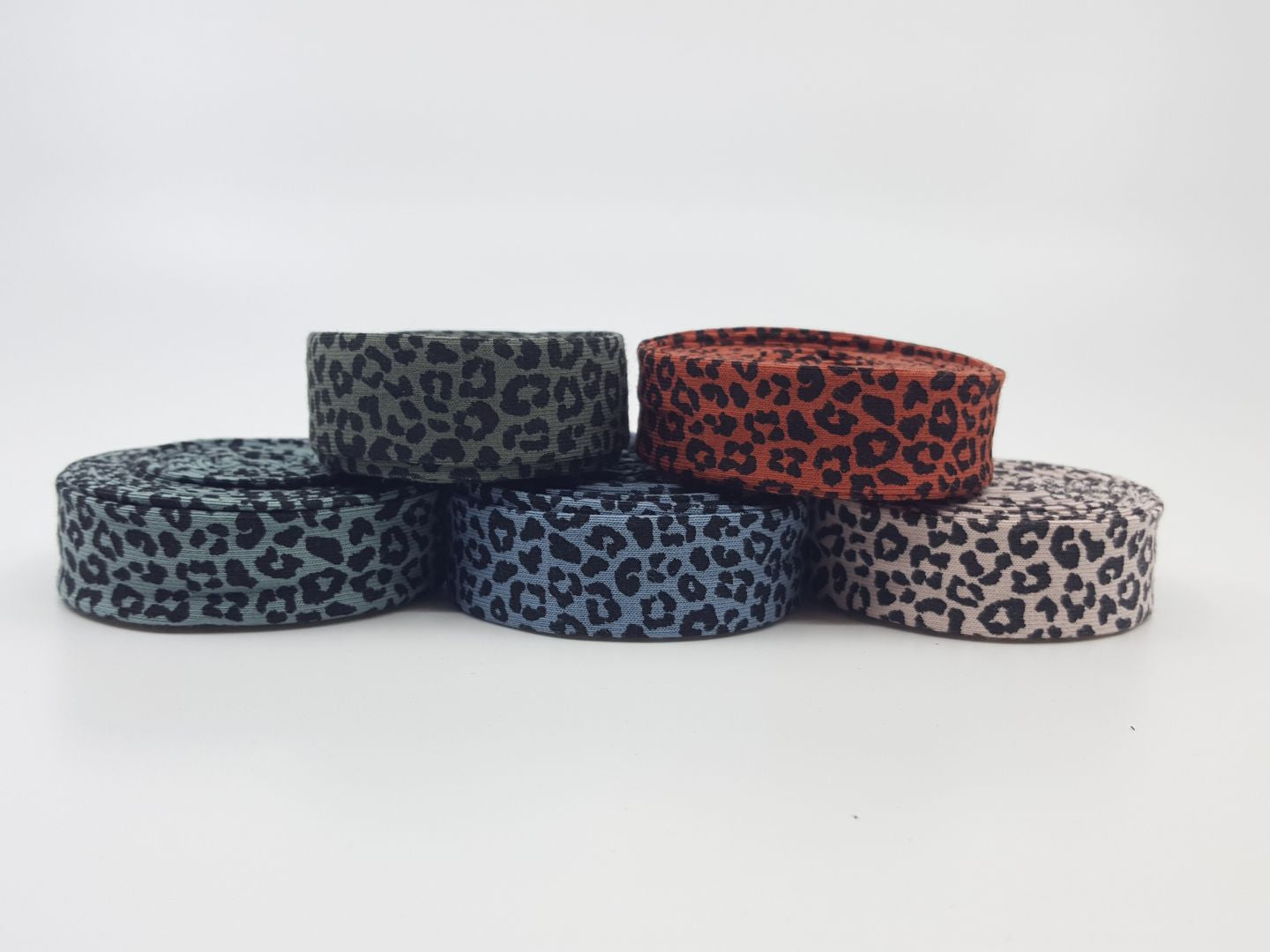 Jersey Schrägband Leopard stahlblau/schwarz