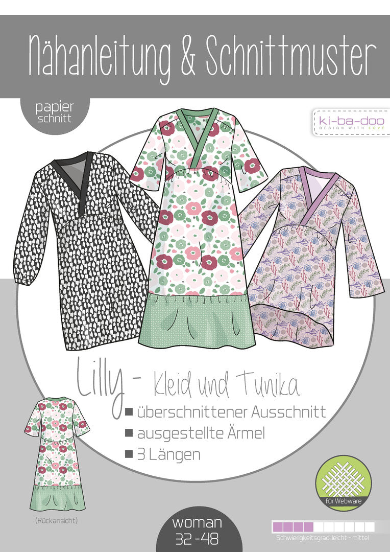 Lilly Kleid Damen, Ki-ba-doo Papierschnittmuster