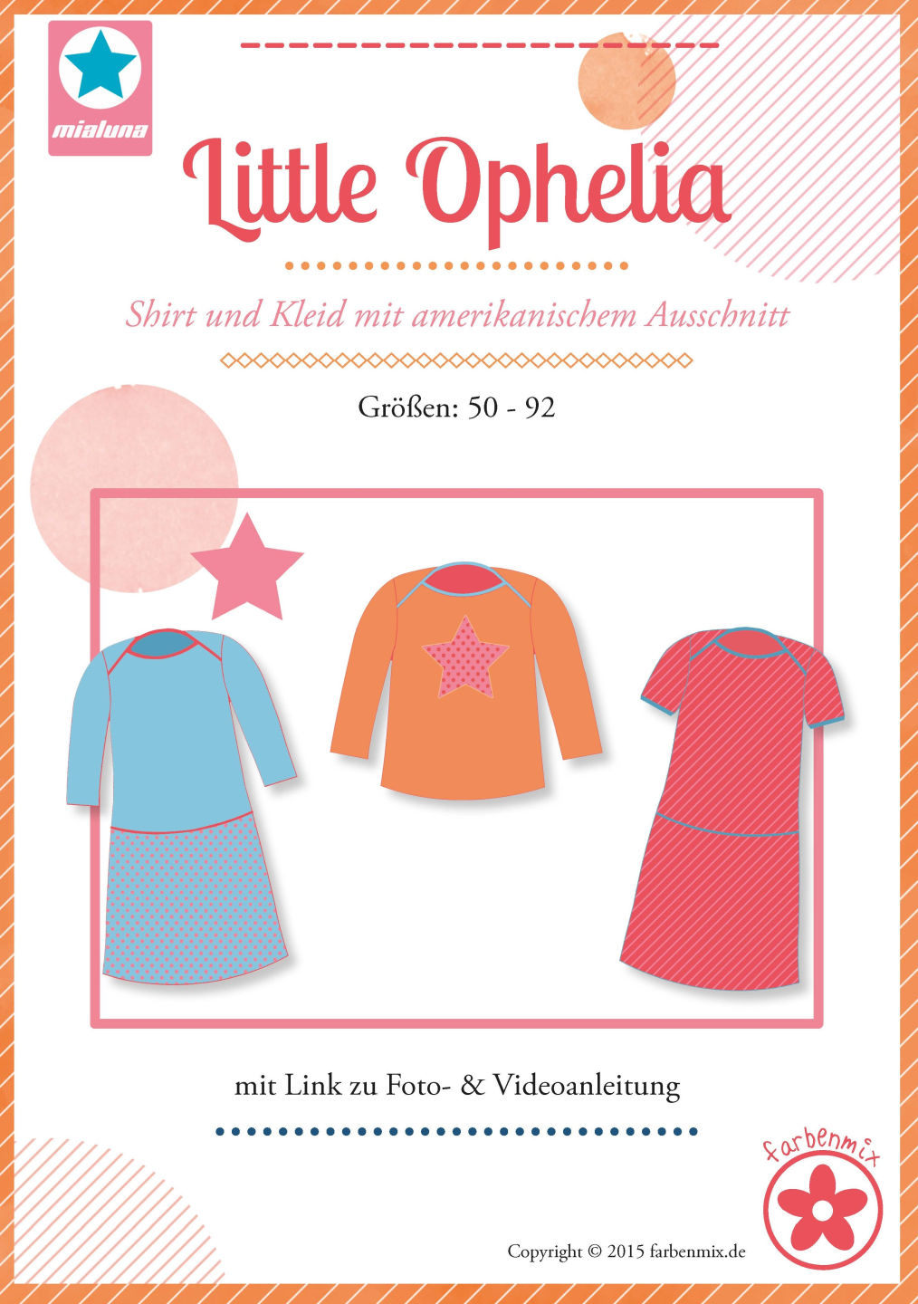 Little Ophelia Shirt und Kleid mit amerikanischem Ausschnitt, Schnittmuster von Mialuna
