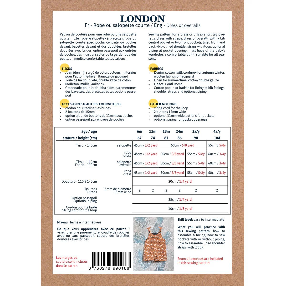 London Overall für Kinder, Ikatee Papierschnittmuster