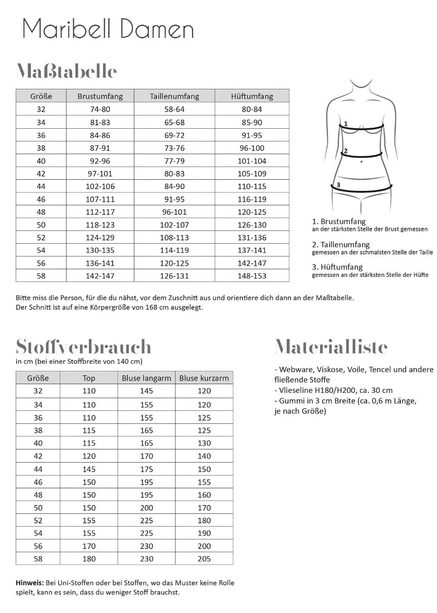 Papierschnittmuster Bluse Maribell Damen von Fadenkäfer
