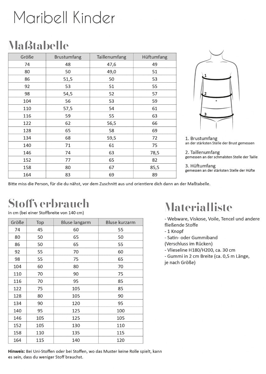 Papierschnittmuster Bluse Maribell Kinder von Fadenkäfer