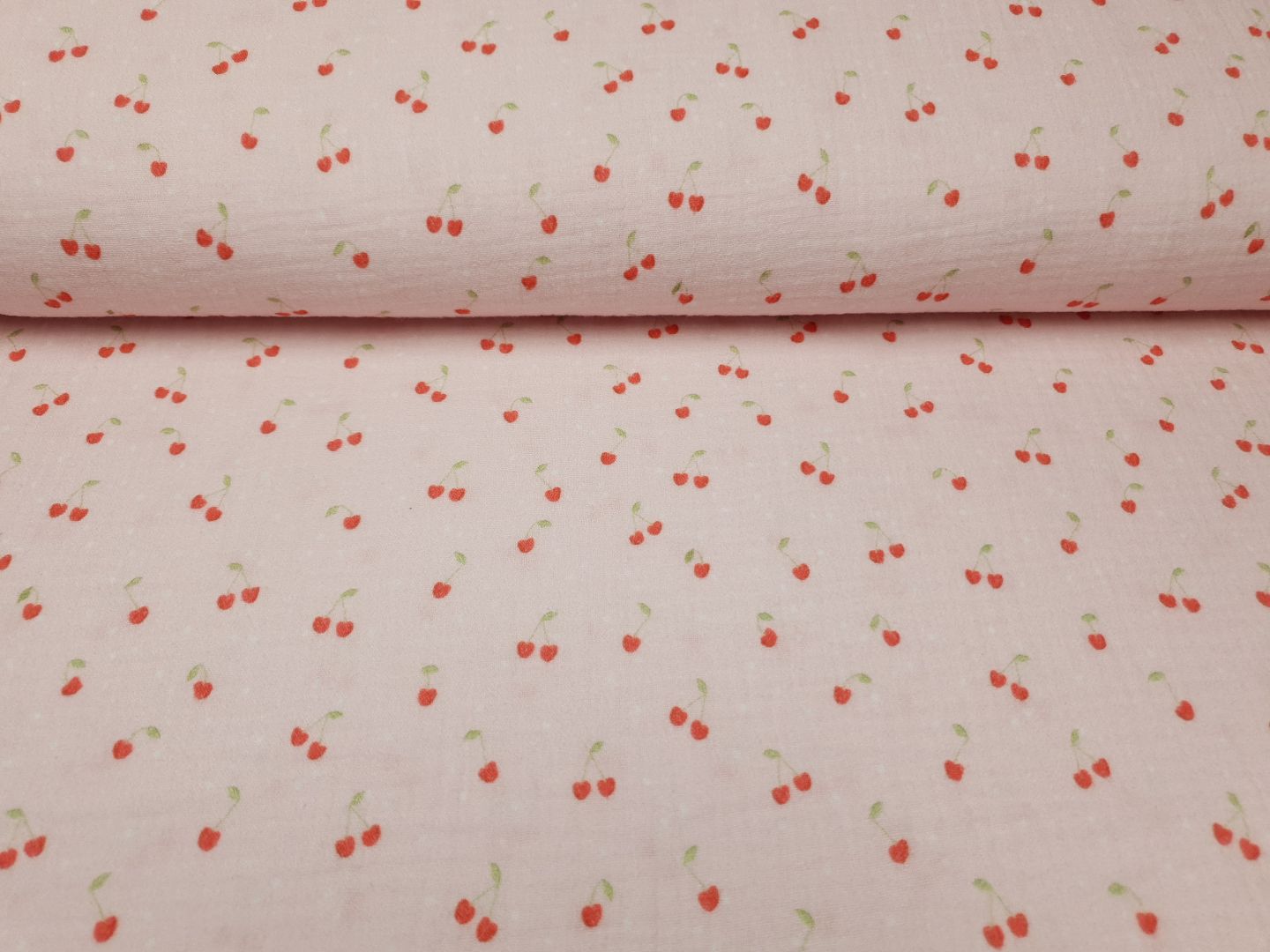 Muslin-Double Gaze Cherries rosa/rot