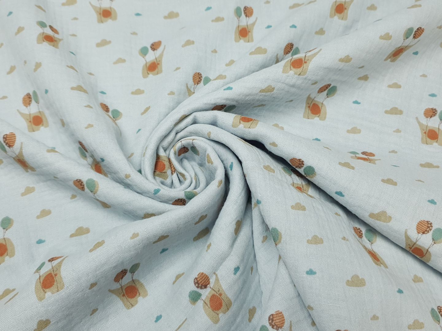 Muslin-Double Gaze Dumbi hellblau/khaki/rost