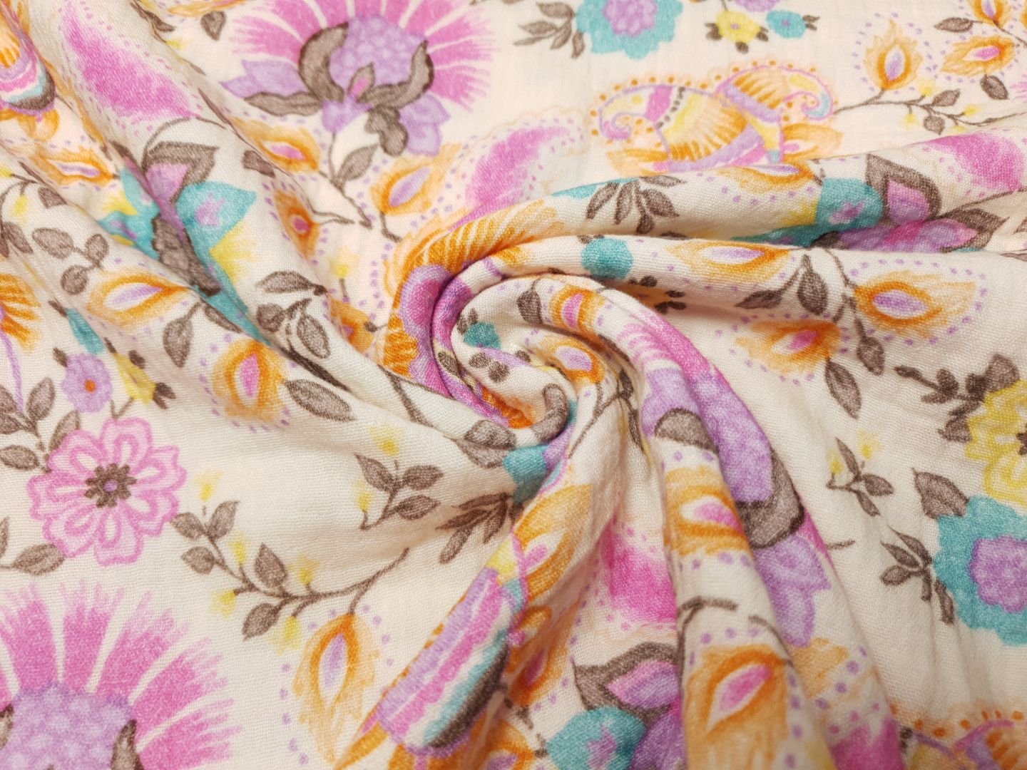 Muslin-Double Gaze Flora beige/braun/bunt