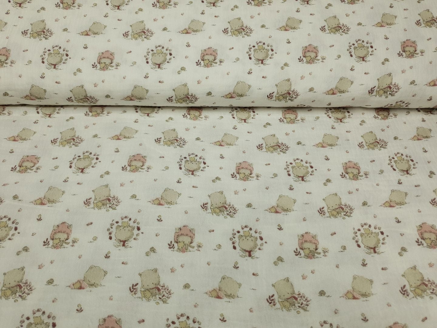 Muslin-Double Gaze Kleiner Bär offwhite/sand/altrosa