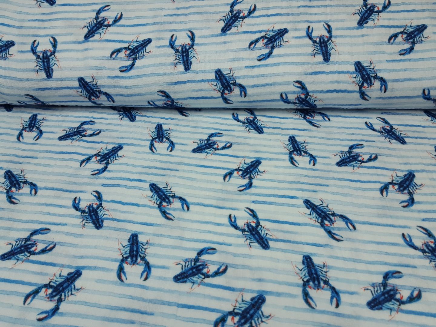 Muslin-Double Gaze Lobsters offwhite/jeansblau
