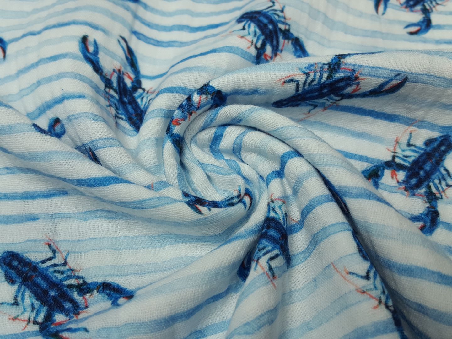 Muslin-Double Gaze Lobsters offwhite/jeansblau