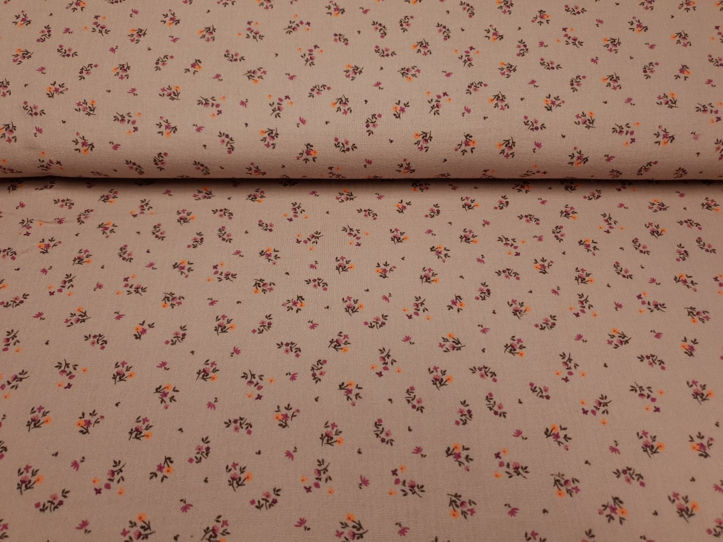 Muslin-Double Gaze Petite Fleures altrosa/dunkelbraun/beere/orange