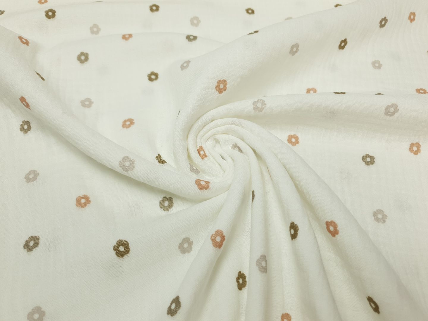 Muslin-Double Gaze Small Flowers offwhite/schlamm/ocker