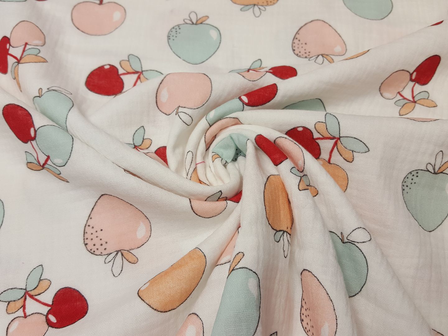 Muslin Double Gaze Fruity Juice offwhite/mint/rot