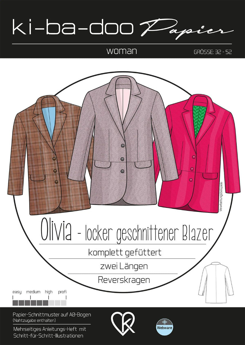 Blazer Olivia Damen, Ki-ba-doo Papierschnittmuster