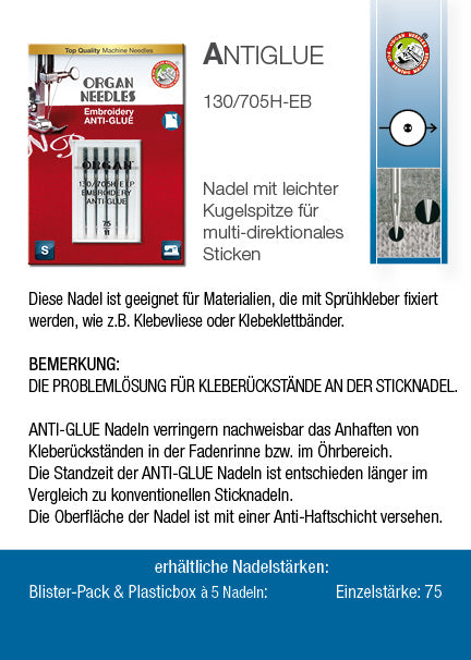 Organ 130/705 H Anti Glue 5x 075 Nähmaschinennadel