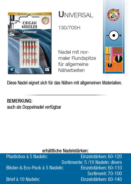 Organ 130/705 H Universal 5x 070 Nähmaschinennadel
