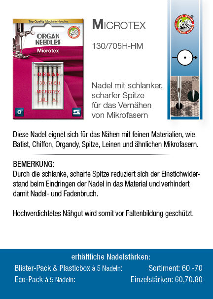 Organ Microtex 130/705 H 5x 060/070 Nähmaschinennadel