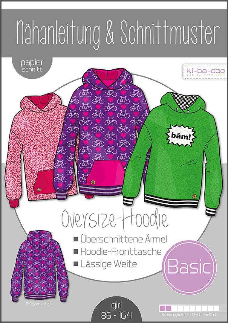 Basic Oversize Hoodie Kinder, Ki-ba-doo Papierschnittmuster