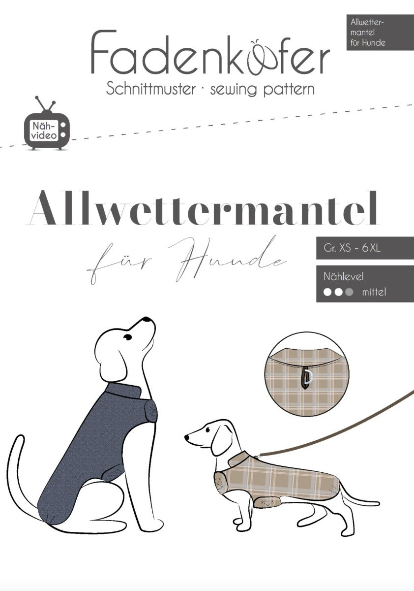 Papierschnittmuster Allwettermantel für Hunde von Fadenkäfer