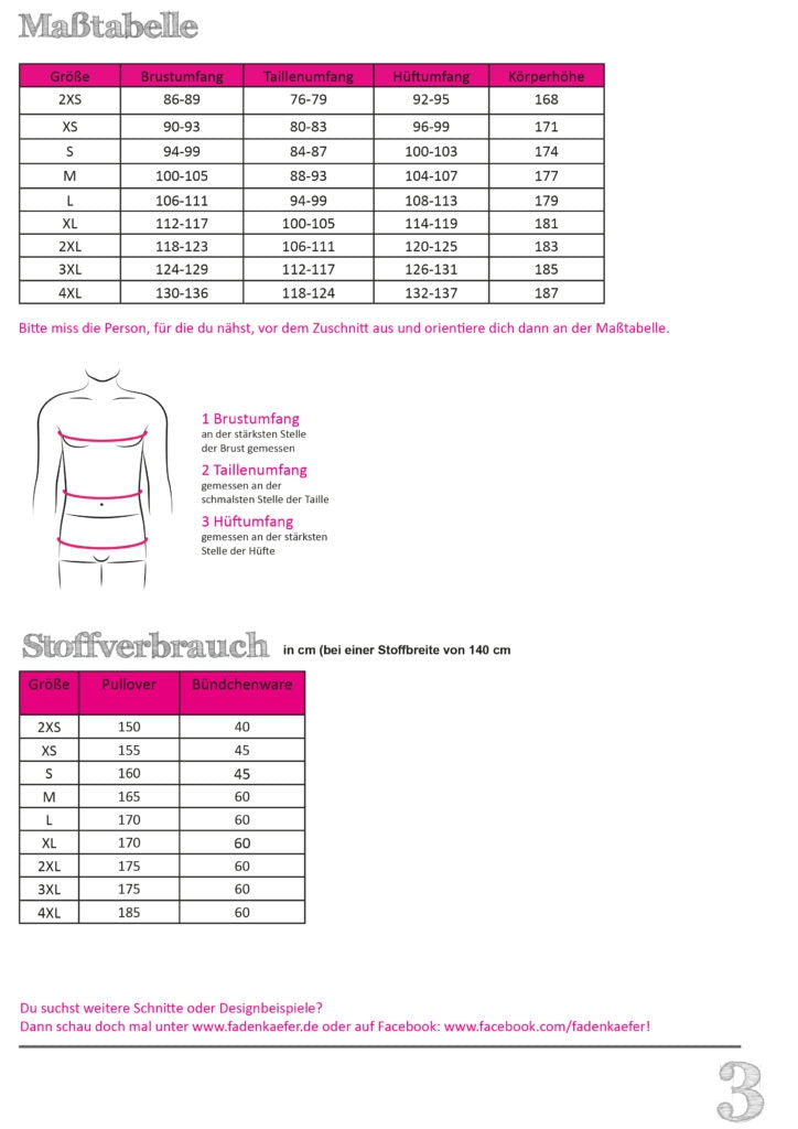 Papierschnittmuster Basic-Pullover Herren von Fadenkäfer
