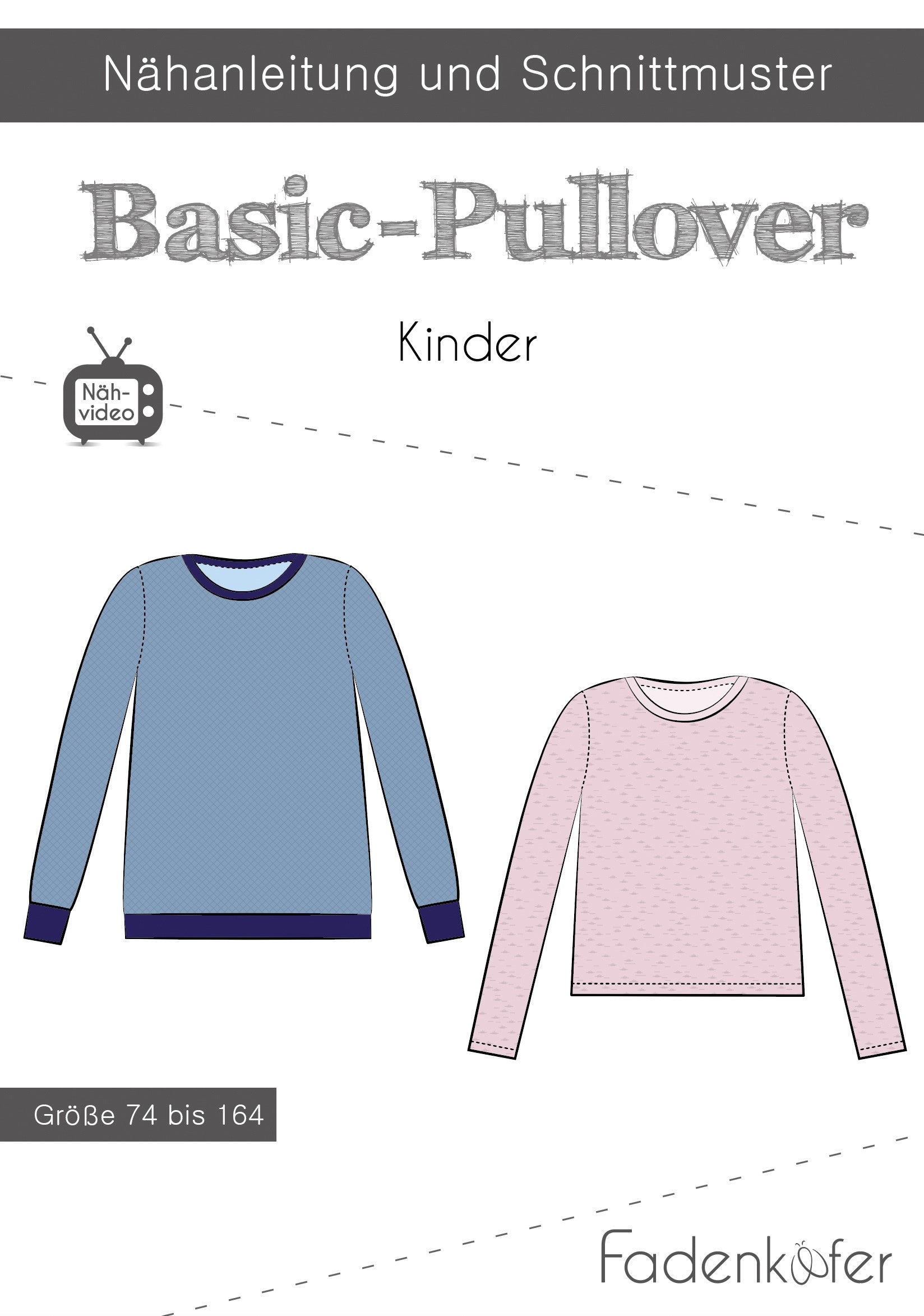 Papierschnittmuster Basic-Pullover Kinder von Fadenkäfer